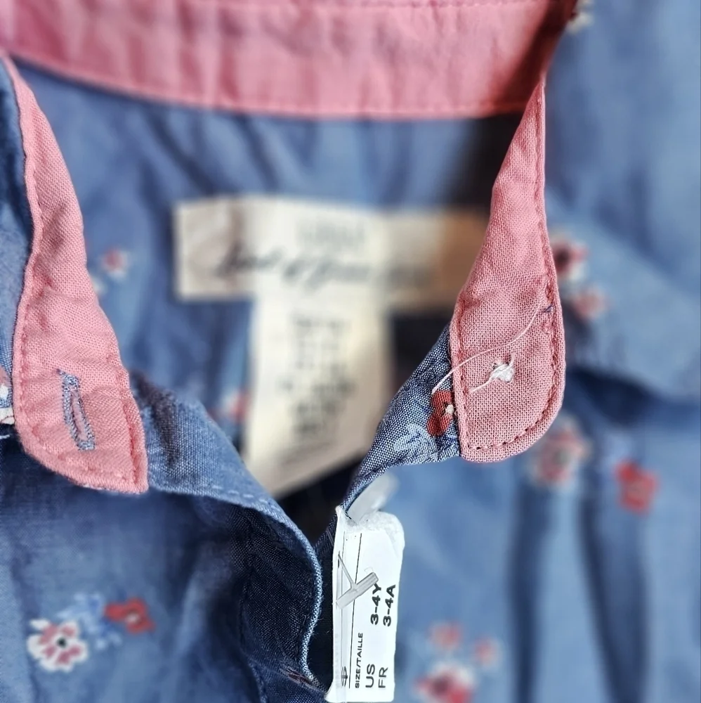 H&M Denim Girls' Blue Floral Print Collared Dress Size 3-4Y